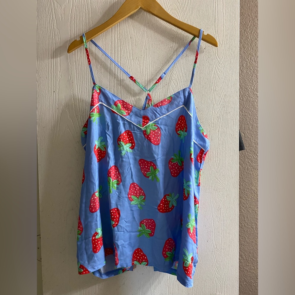 Pj Salvage Strawberry Blue Tank Pajama  top size XL NWT